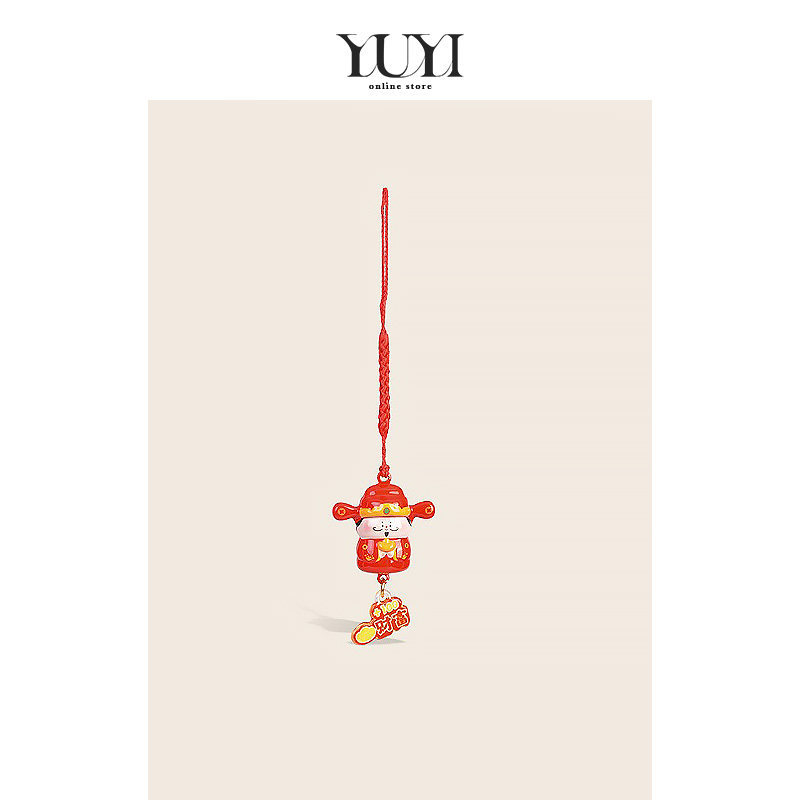 YUYI手机链挂饰绳红色招财神水音铃铛包包挂件手机饰品U盘链礼物