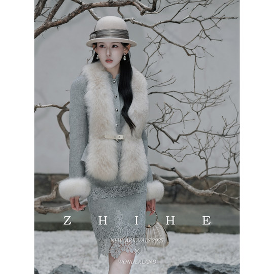 Wuyan Yihe Snow Country Ремесленная мастерская для дочери-100 пальто из овечьей шерсти + юбка + воротник из лисьего меха