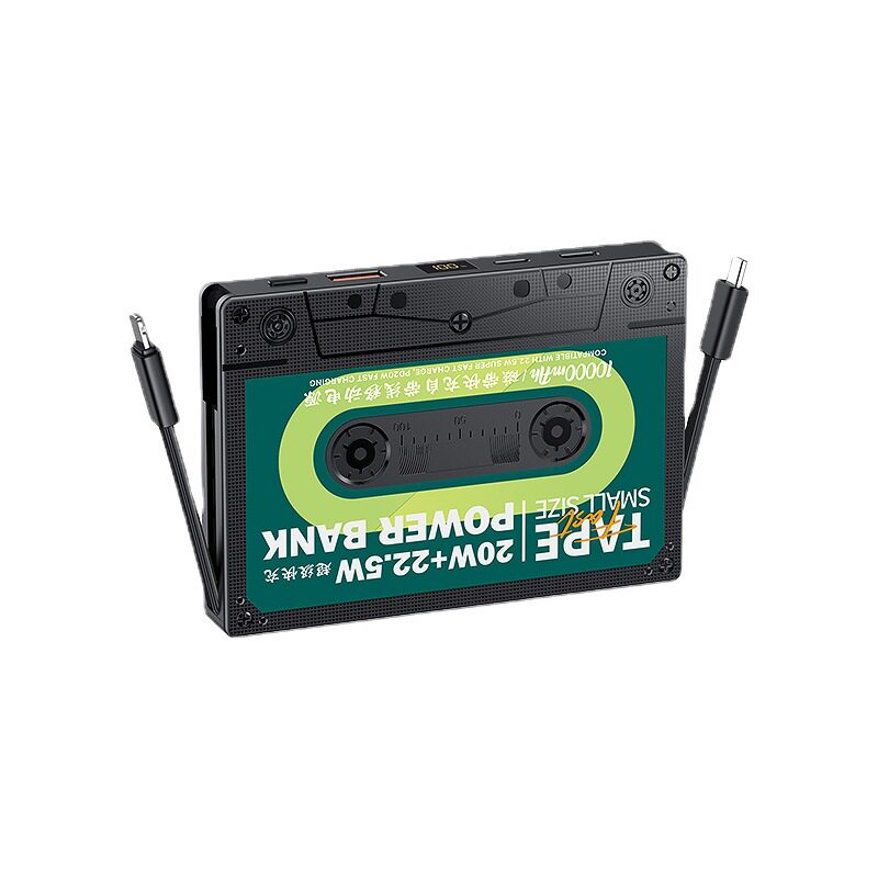 复古风ins磁带式PD22.5W快充移动电源10000mAh多兼容充电宝自带线_虎窝淘