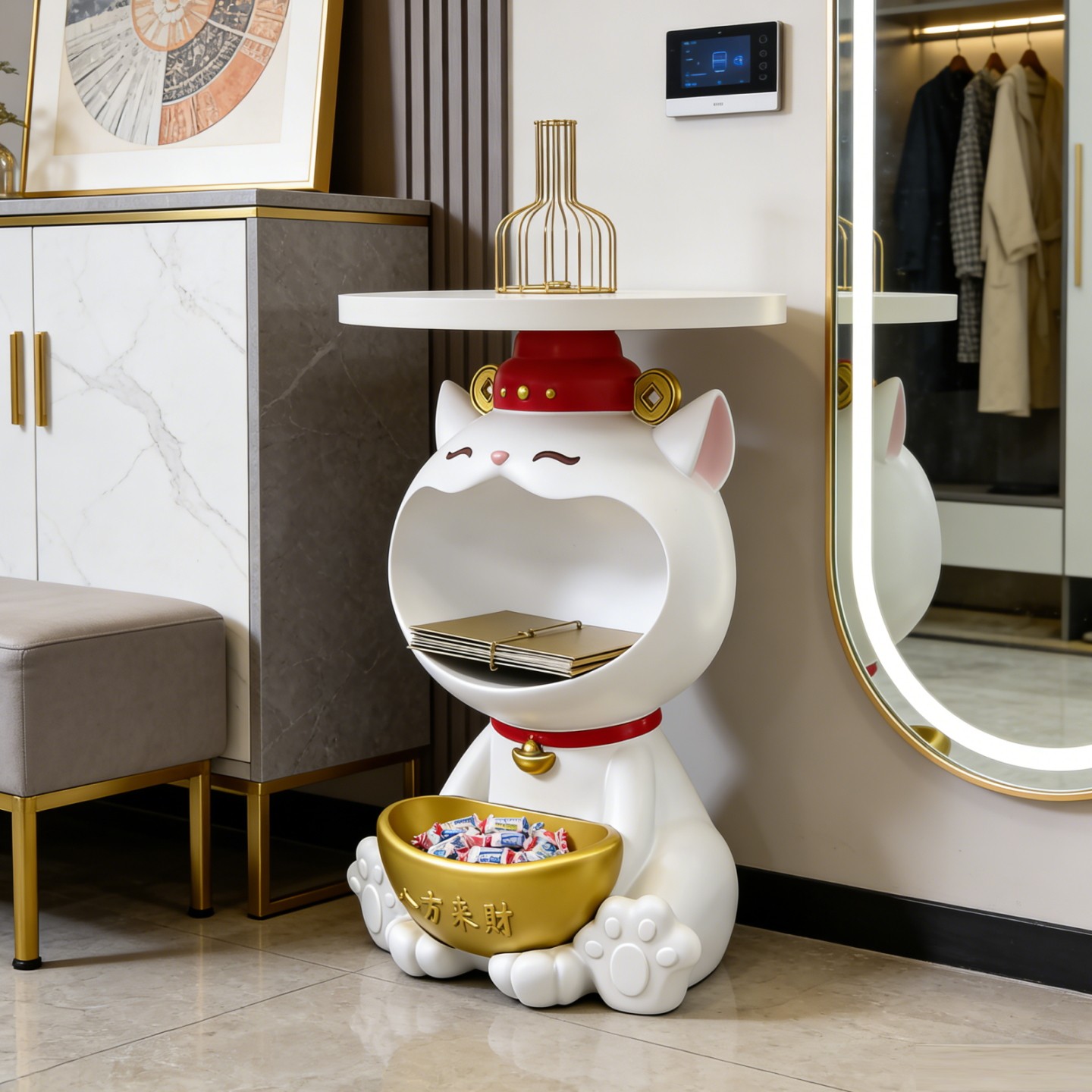 招财猫落地摆件可爱卧室床头柜客厅边几家居装饰开业乔迁新居礼物,淘宝优惠券,粉丝福利购,淘宝优惠卷