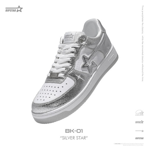 RIPSTAR/爆炸星银色休闲板鞋男女款春夏新款百搭运动鞋子【银星】 - 图1