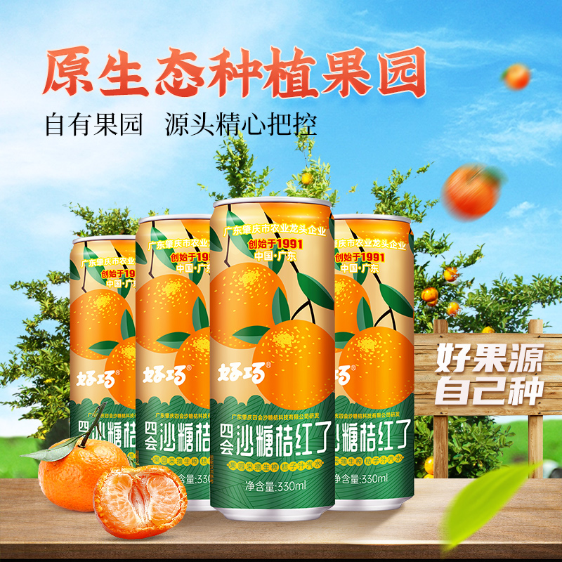 好巧四会沙糖桔果汁汽水330ml*6罐装易拉罐橘子汽水果味碳酸饮料 - 图1