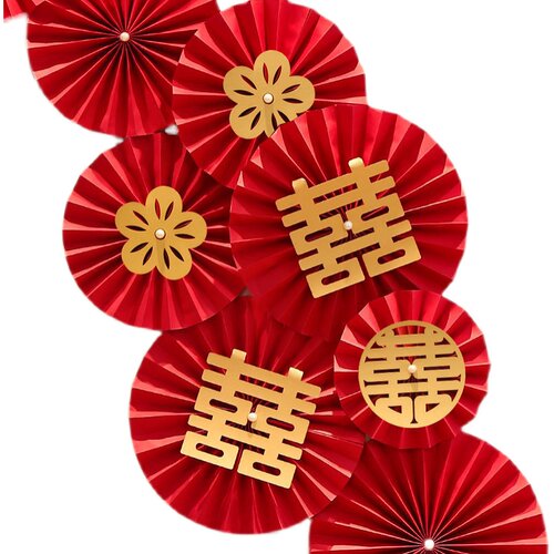 喜字结婚新房布置婚房装饰纸扇花男方女方家扇花创意简单大气卧室 - 图3