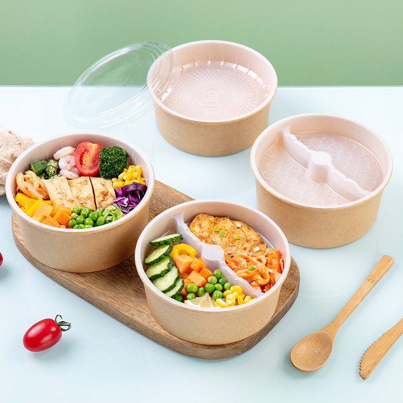一次性牛皮纸碗内衬格圆形双格双层夹层内托托盘饭菜分离加厚外卖,淘宝优惠券,粉丝福利购,淘宝优惠卷