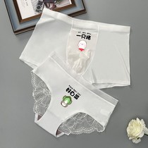 Couples underwear one man and one woman ice silk four-corner pants personality romantic pattern lovers with no trace pure desire summer lace