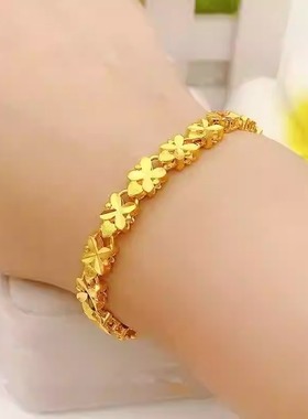 【抢金链】香港免税正品纯沙金手链女款黄金色招财手饰手串