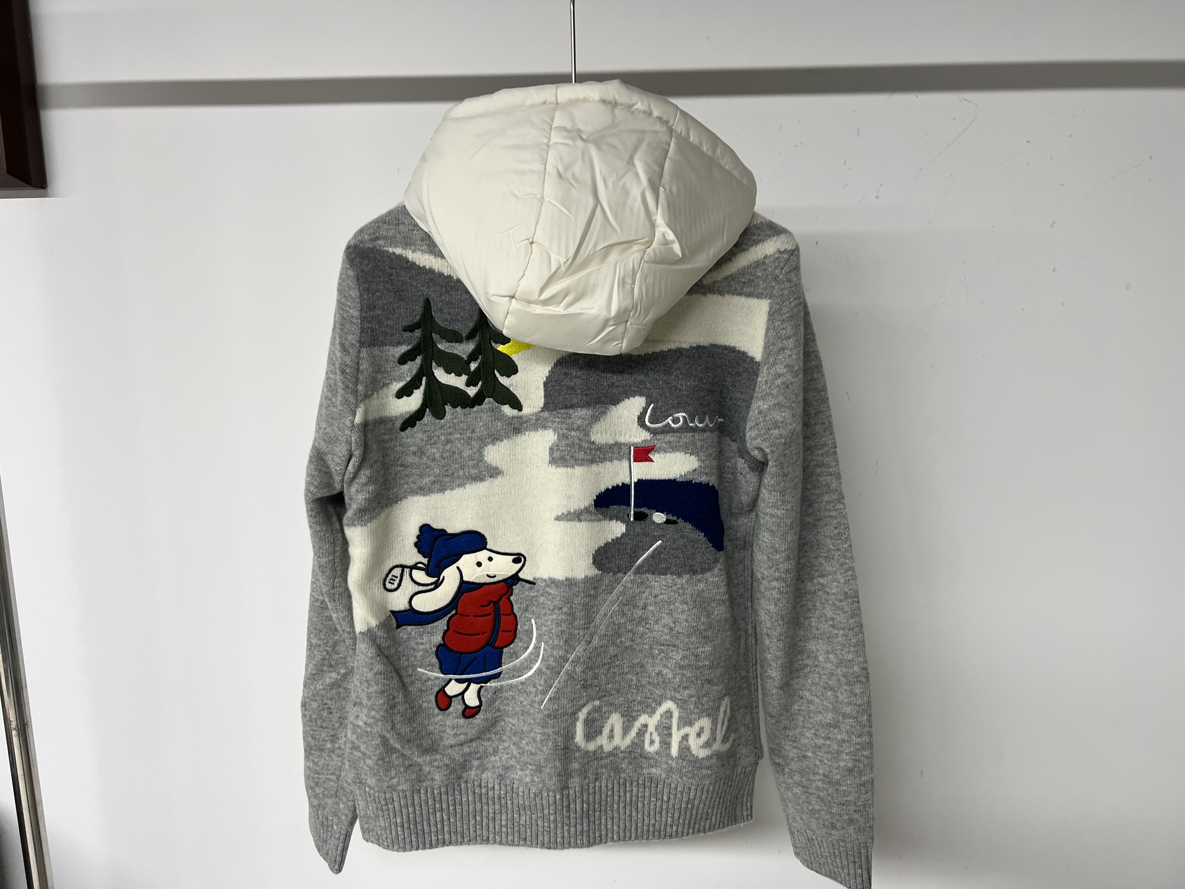 039 出韩国矮腿小狗高尔夫女士秋冬夹棉针织拼接连帽外套防风保暖,淘宝优惠券,粉丝福利购,淘宝优惠卷