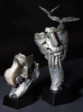 北欧沉默是金人物人脸摆件树脂复古创意艺术客厅电视柜家居装饰品