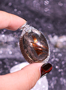 925纯银爆闪咖啡钛晶纯净体水晶吊坠项链  12.19冬至节直播间专属