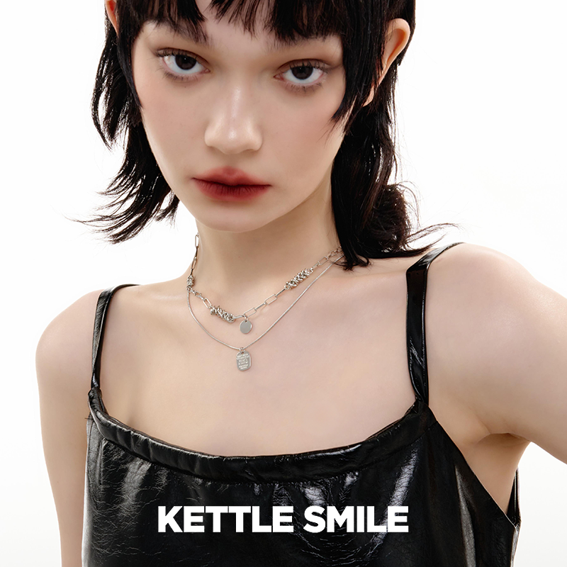 KETTLE SMILE荆棘系列双层绳结金属小银牌项链 - 图1