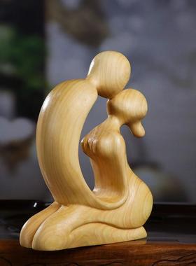黄杨木雕刻简爱家居装饰品汽车客厅手把件创意摆件情侣送礼工艺品