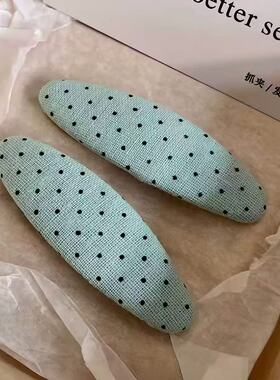 春日薄荷蓝绿波点刘海夹新款