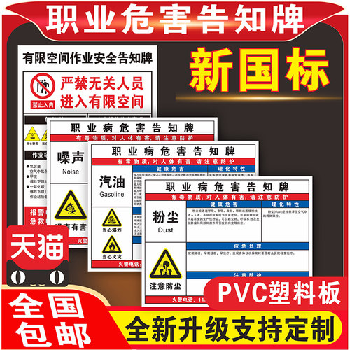 粉尘职业危害告知牌卡高温油墨柴油天那水乙酸乙酯碳酸铝一氧化碳低温二氧化碳有限空间安全提示警告标志定制 - 图0