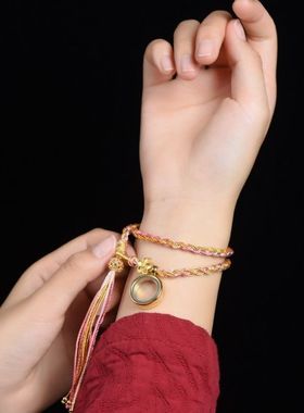 藏式桃花手链手工编织双圈手绳手绘正品拉姆女唐卡噶乌盒民族风