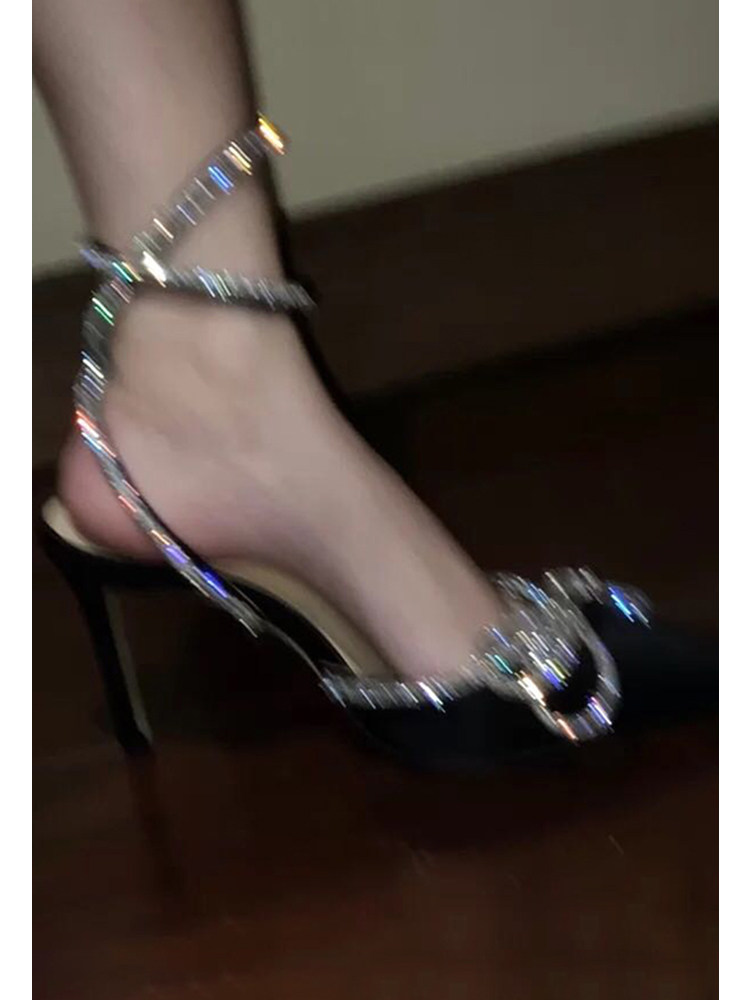 凉鞋2025年新款水钻法式高跟鞋包头细跟小众蝴蝶结设计感尖头扣带,淘宝优惠券,粉丝福利购,淘宝优惠卷