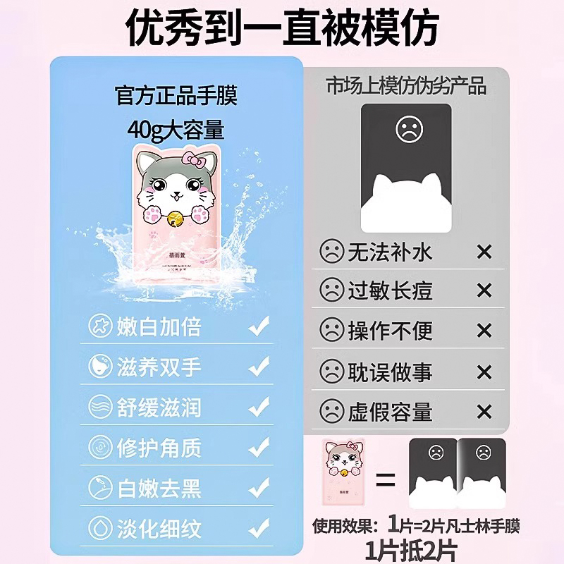 猫爪手膜嫩白保湿补水手套细嫩双手细纹护理非美白可穿戴睡觉手摸 - 图2