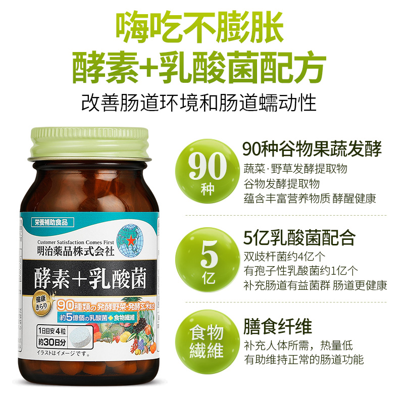 明治药品日本原装进口酵素乳酸菌益生菌片清肠-图1