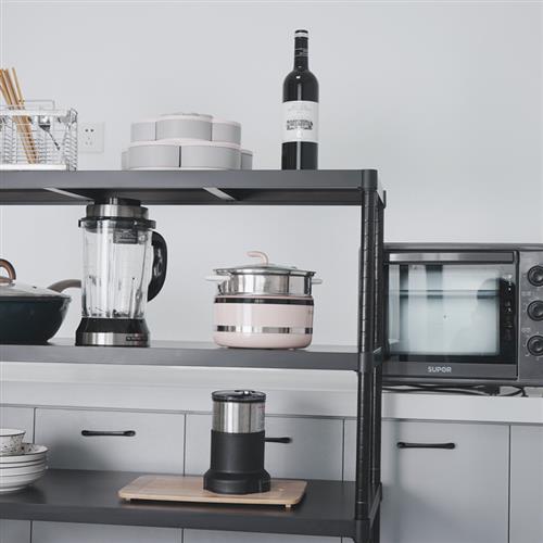 新款黑色碳钢置物架收纳整理厨房货架层架微波炉烤箱落地多功能储 - 图0