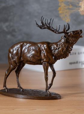 黄铜麋鹿摆件吉祥福禄家居装饰品客厅玄关酒柜办公室高档礼品摆设