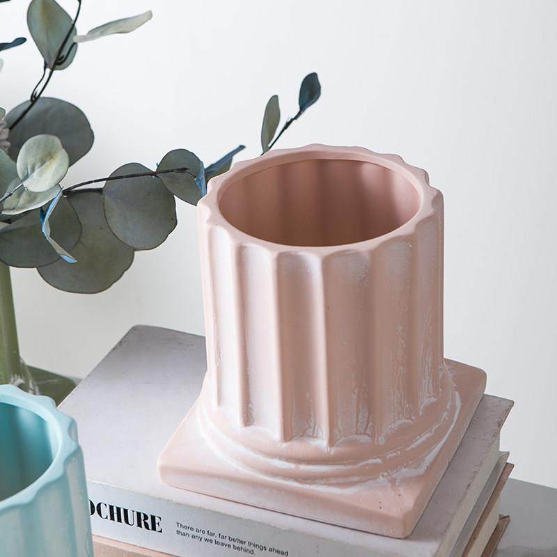 罗马柱造型陶瓷花盆有孔带托盘摆件花瓶花卉仿真鲜花绿萝红陶花器,淘宝优惠券,粉丝福利购,淘宝优惠卷