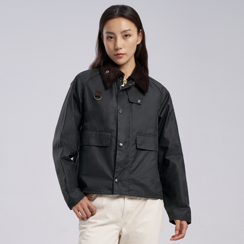 Barbour Spey亚洲版男女同款四季6Oz灯芯绒领经典油蜡夹克-图1