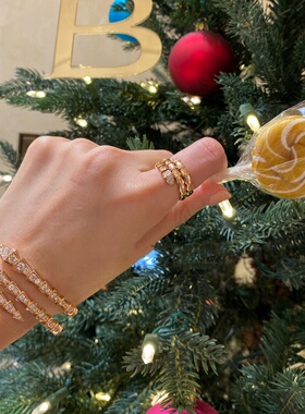 高级感玫瑰金三圈满钻手镯女网红ins满天星奢华手环送女朋友礼物