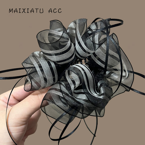 TKTK韩系黑白线条丸子夹抓夹女2025新款气质高马尾发夹鲨鱼夹百搭 - 图0