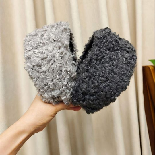 新款冬季羊羔毛绒毛宽发箍宽边卷毛保暖头箍轻便洗脸遮白发发卡