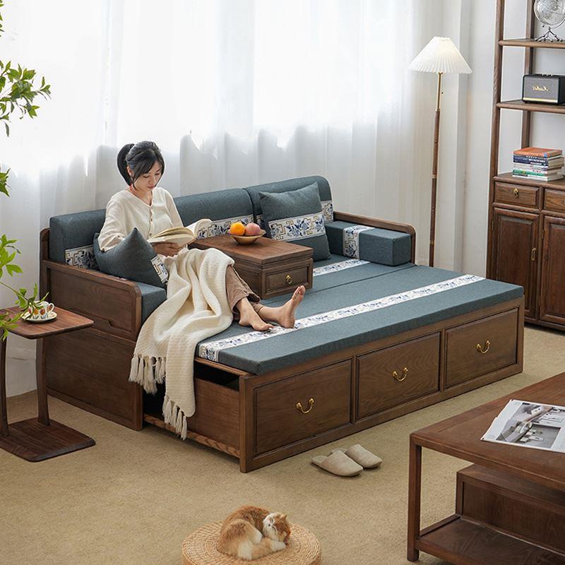 白蜡木罗汉床新中式推拉实木沙发床两用轻奢简约现代客厅茶室
