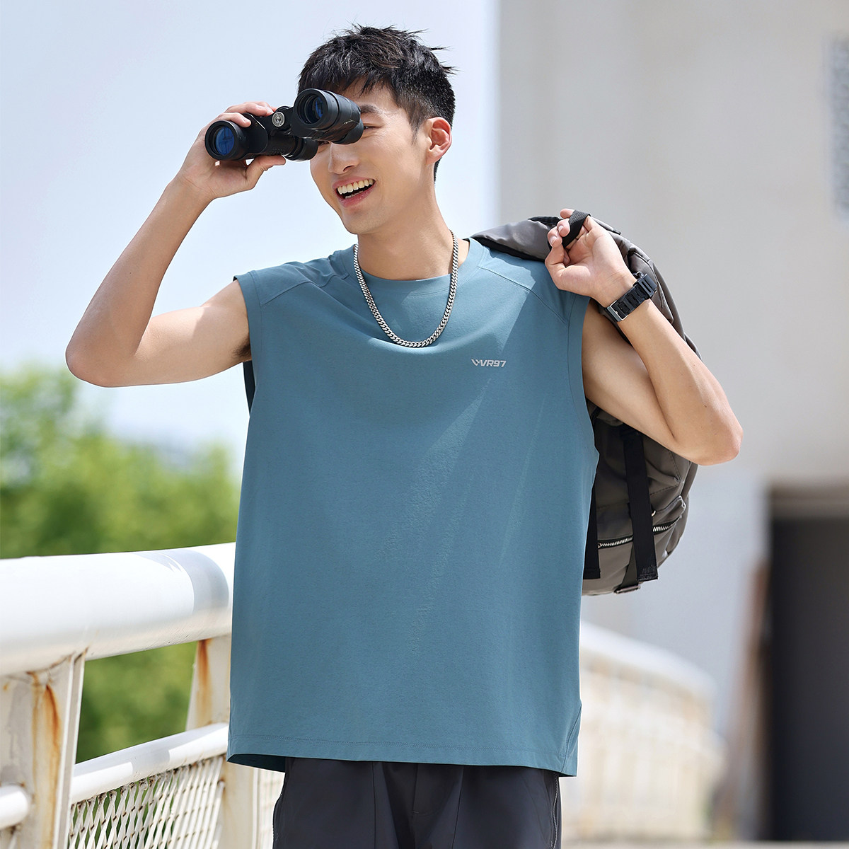 VR97云感水显印花背心男夏季宽松坎肩防晒速干健身篮球无袖上衣潮