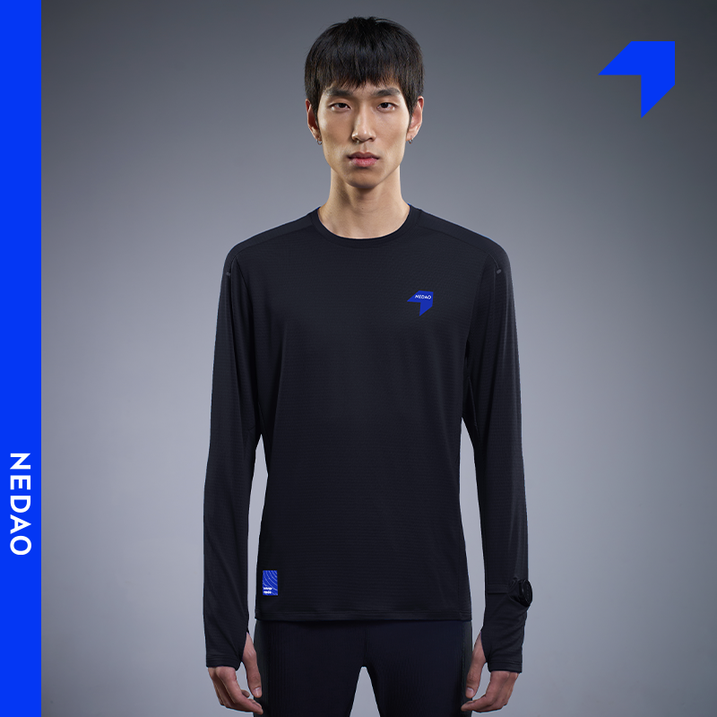 跑步长袖 NEDAO内道 亲肤保暖透湿男秋冬训练动能粒圆领跑步长袖