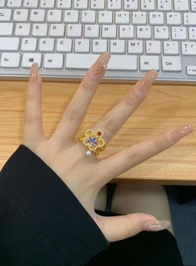 稀奇古怪的戒指林黛玉同款戒指新中式高级感蝴蝶戒指时尚气质珐琅