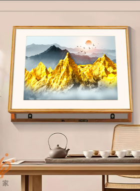 新中式山水画宋代美学餐厅实木框电表箱装饰画客厅配电箱遮挡挂