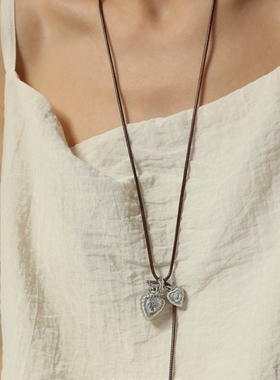 不掉色双心项链女爱心配饰毛衣链