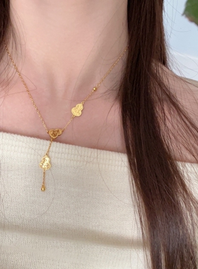 金色碎冰冰葫芦项链女新款轻奢小众秋冬时尚百搭高级感精致毛衣链