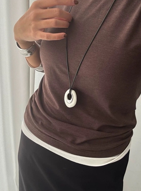 椭圆珐琅吊坠项链可调节毛衣链女