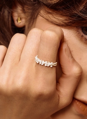 原创设计烧白小花开口可调节戒指