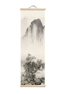 卓宇实木挂画 装饰卷轴画实木挂画水墨山水画 家居喷绘装饰画
