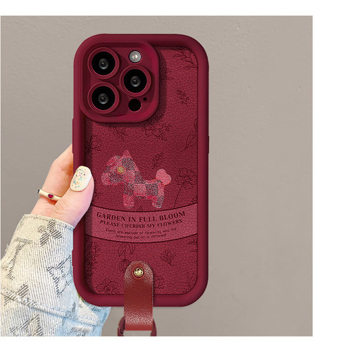 线条花朵小马适用华为pura80pro手机壳pura70pro新款p60酒红色小羊皮p50挂绳全包防摔magic8高级感女款软硅胶 - 图3