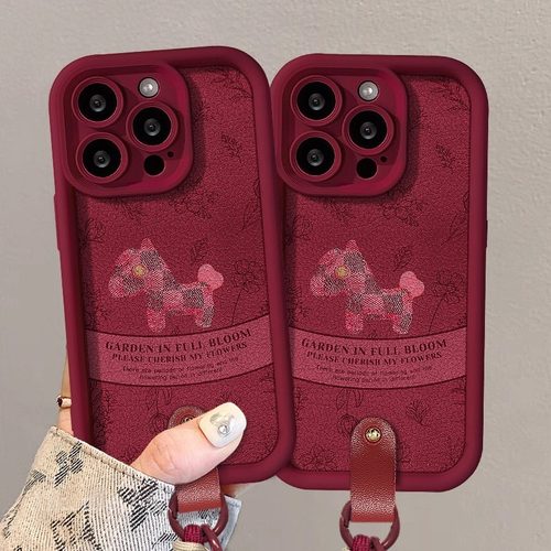 线条花朵小马适用华为pura80pro手机壳pura70pro新款p60酒红色小羊皮p50挂绳全包防摔magic8高级感女款软硅胶 - 图1