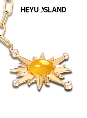 代斯同款HEYUISLAND黑鱼岛新款日月同辉猫眼石太阳波西米亚风项链