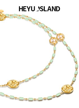 HEYU ISLAND黑鱼岛新款日月同辉圆牌太阳薄荷曼波叠戴长项链女