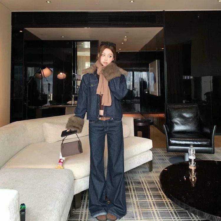 韩版毛毛领牛仔外套女秋冬2025新款气质宽松显瘦加厚短款棉服上衣,淘宝优惠券,粉丝福利购,淘宝优惠卷