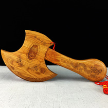 Peach Wood Axe Wedding Sitting Fu New House Moving Original Wood Color Engraving Pendulum Piece Handicraft Living Room Home Town Residence Jo Relocation