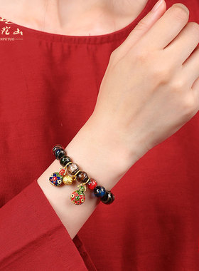 普陀山香灰琉璃多宝吞金兽手串