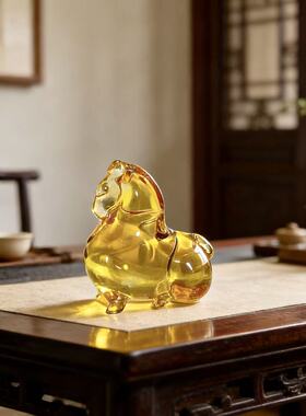 淄博琉璃茶宠小马创意茶桌装饰玻璃摆件精致茶道工艺品礼品手工