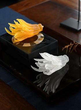 新中式现代房磨砂水琉VZW璃玉镇纸玺件样板房间博古摆架书佛手装