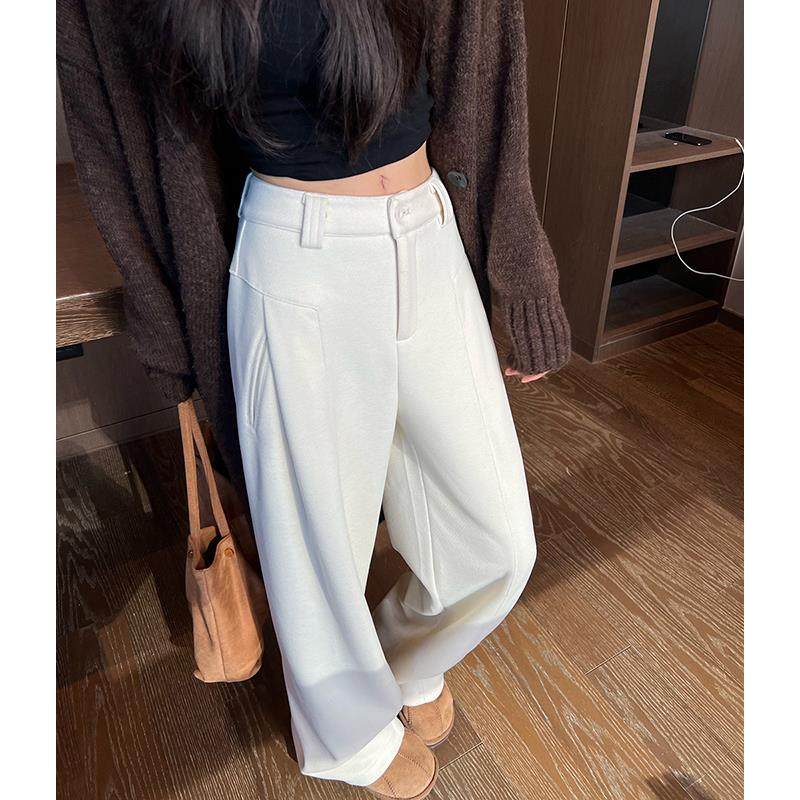 白色加绒西装阔腿裤女秋冬款季羊毛香蕉镰刀裤高腰垂感休闲 直筒,淘宝优惠券,粉丝福利购,淘宝优惠卷