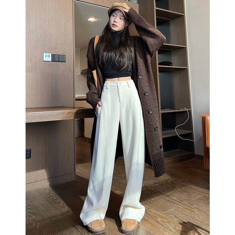 白色加绒西装阔腿裤女秋冬款季羊毛香蕉镰刀裤高腰垂感休闲 直筒,淘宝优惠券,粉丝福利购,淘宝优惠卷