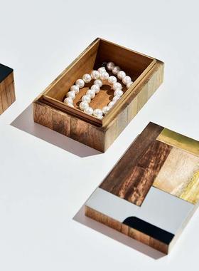 进口简约HEH新中式芒果木嵌牛骨黄铜装收纳盒饰盒相饰框摆件镶饰